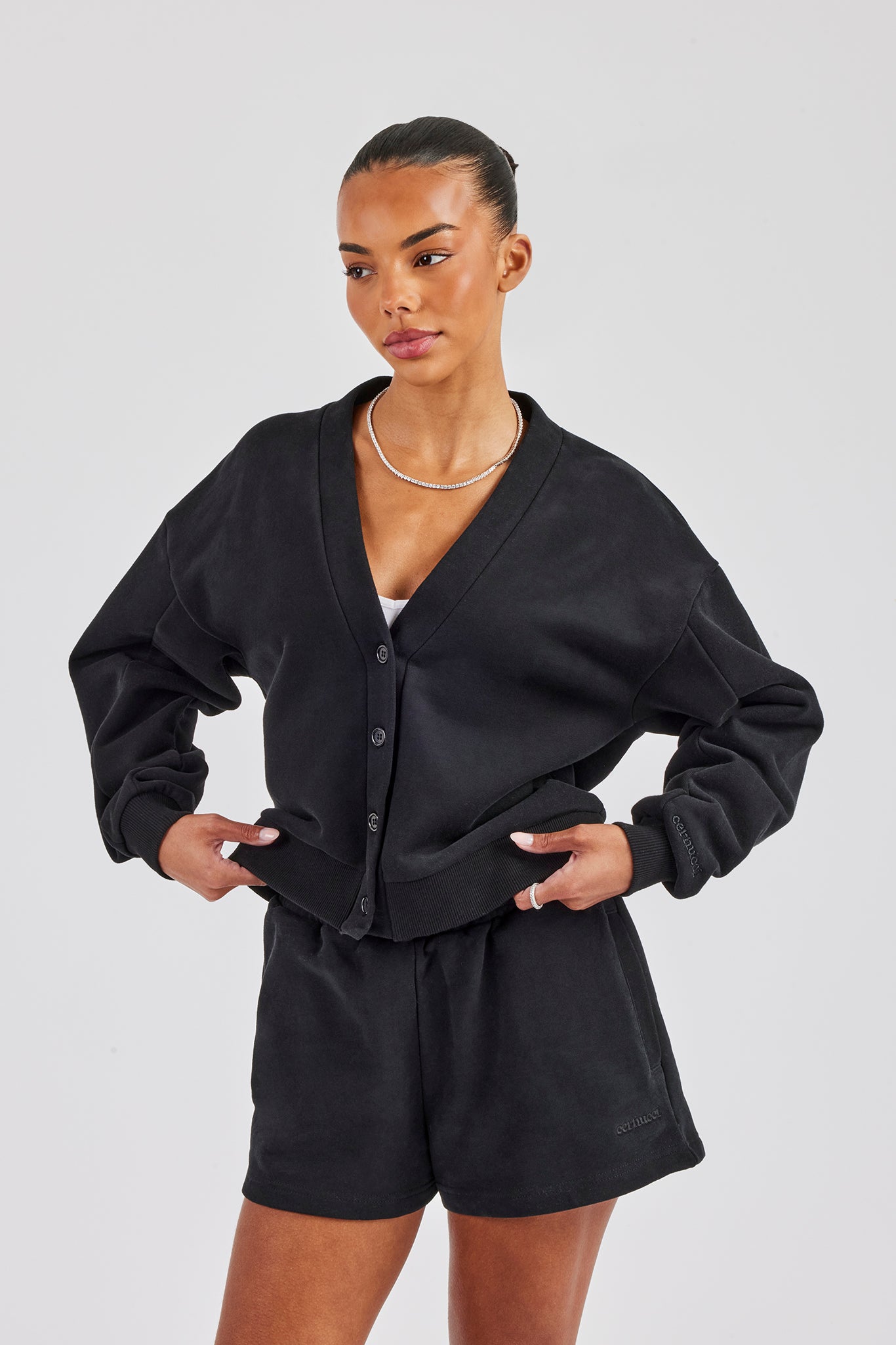 Jersey Boxy Cardigan - Black